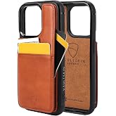 Vaultskin Eton Wallet Case for iPhone 15 Pro, Card Holder (Cognac) | Slim minimalist thin cover, holds up to 8 cards and cash, magnetic closure, shock-resistant bumper, Italian leather, gift box