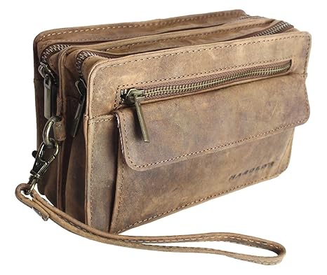 Echt Leder Herren Luxus Handgelenktasche Herrenhandtasche HAROLD'S Brieftasche Geldbörsentasche (6152)