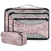 Rose Gold Leopard Print Packing Cubes for Travel Suitacase 4 Pack Set, Leopard Pattern Luggage Organizers for Accessories Essentials Toiletries Packing