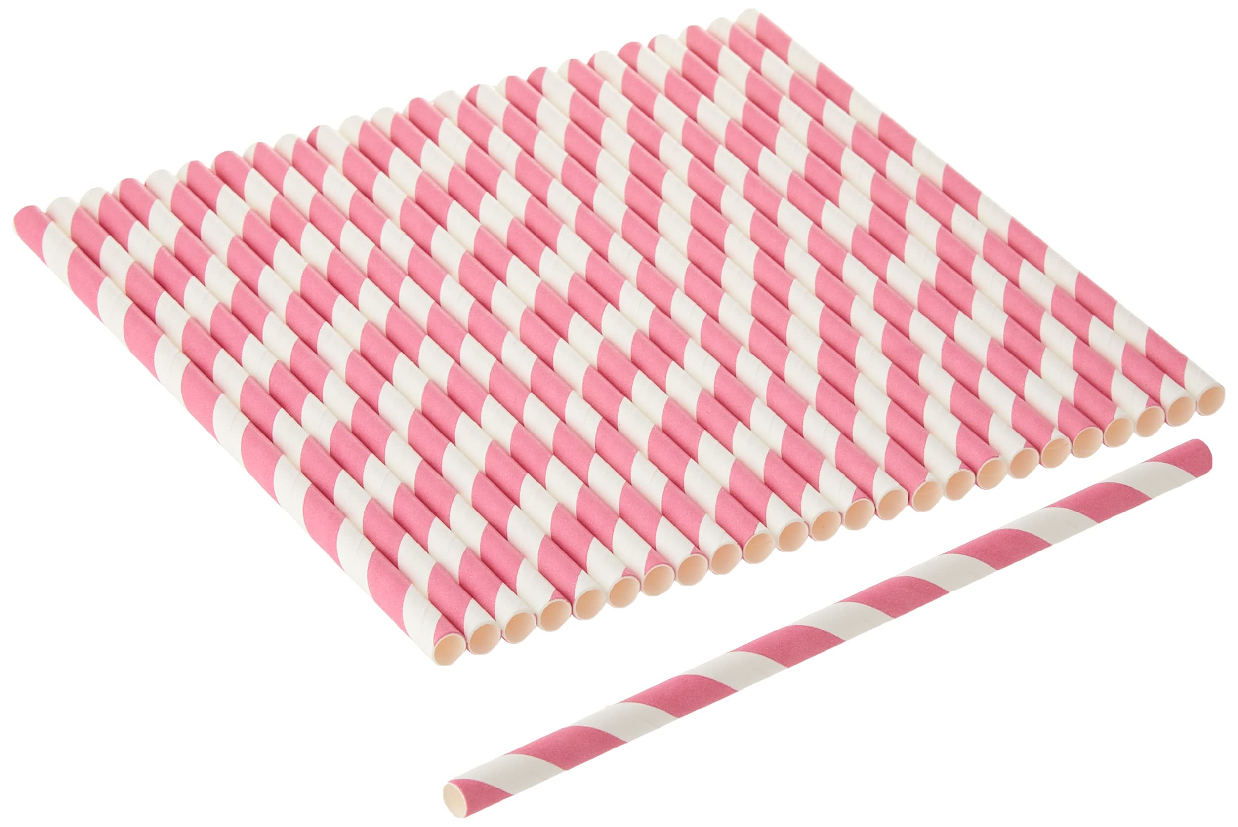 Culpitt Pink Candy Striped Paper Cake Pop Straws, Paper Straws, Lollipop Sticks - Pack of 25