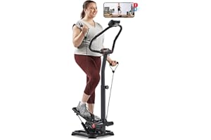 Sunny Health & Fitness 2-in-1 Premium Power Stepper with 400lbs Weight Capacity and Resistance Bands, Low-Impact Cardio, Space-Saving, Height-Adjustable, with Bluetooth and Free SunnyFit App
