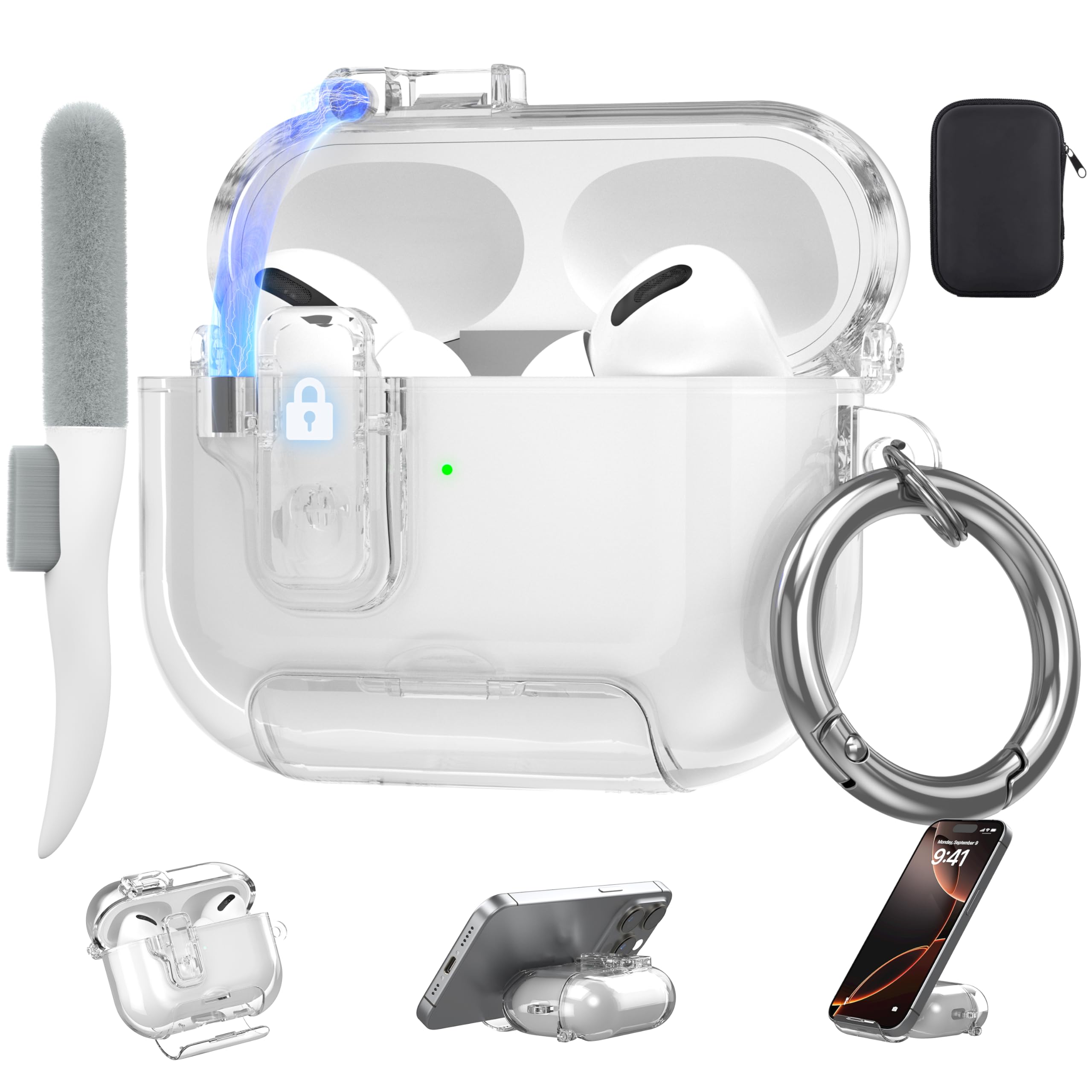 Photo 1 of ?Upgrade? Valkit for Clear Apple Airpods Pro 2/1 Cases Magnetic Lock 2025 Women,TPU Transparency Air pods Pro 2/1 Gen with Bracket Cases iPods Pro Earbuds Case Keychain for AirPod Pro 2 Gen(Clear)