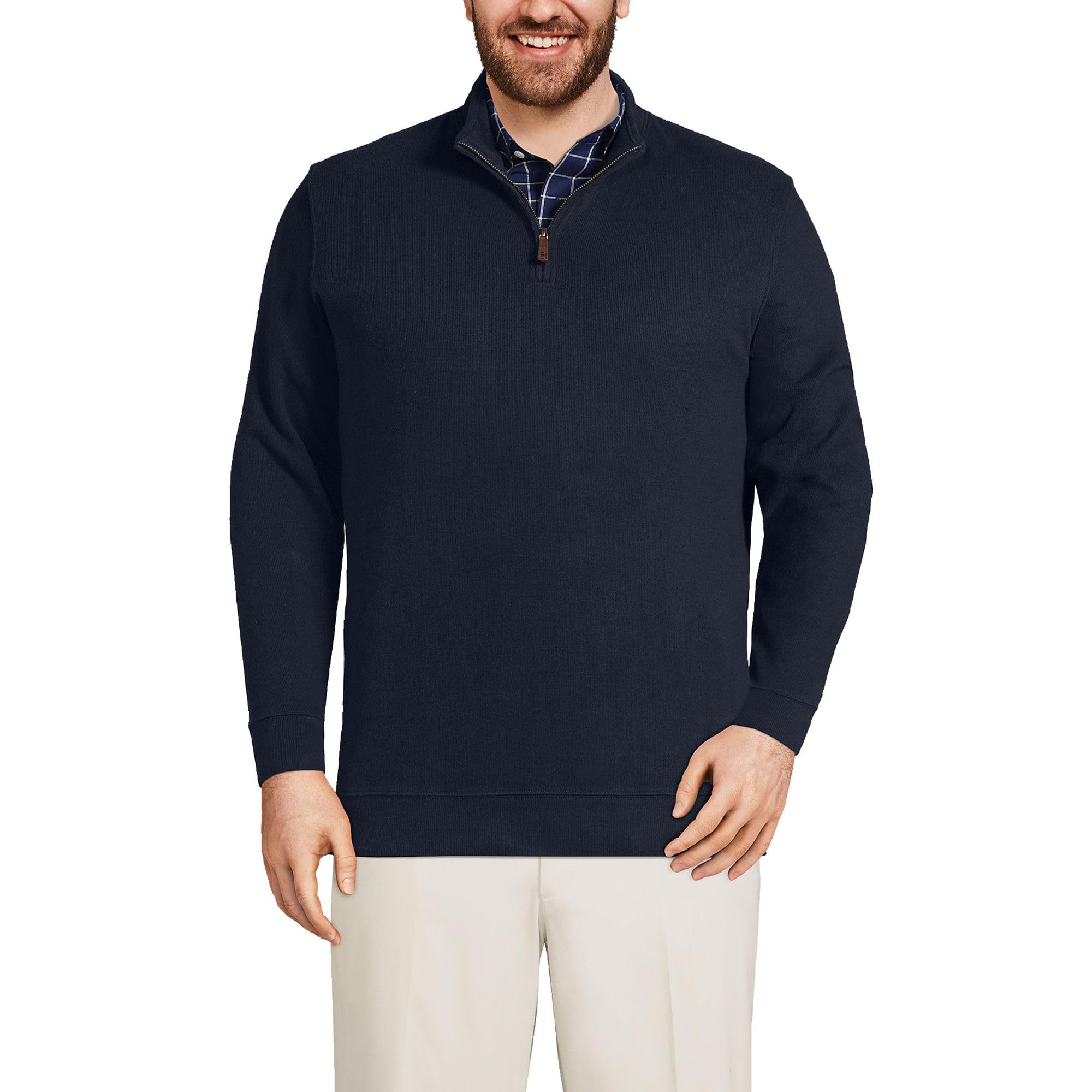 Lands' End Mens Bedford Rib Quarter Zip Sweater Radiant Navy Regular ...