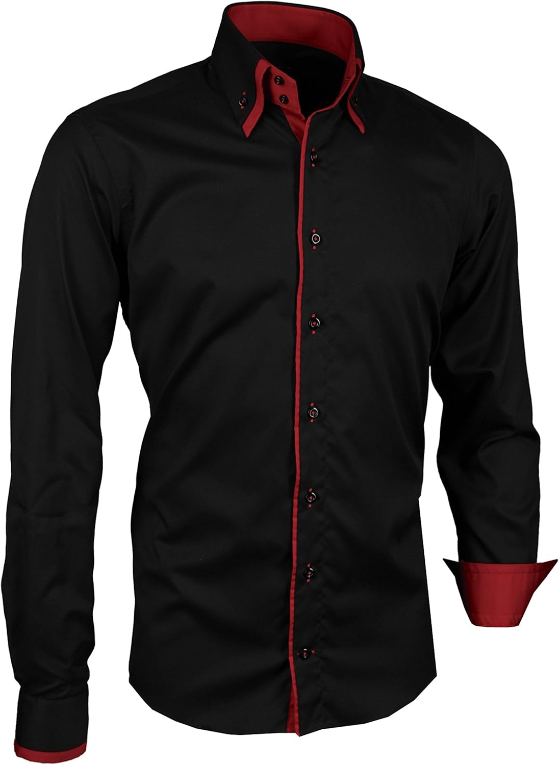 Giorgio Capone Premium Herrenhemd Schwarz Mit Roten Akzenten Langarm Button Down Kragen Slim Normal Regular Plus Fit Amazon De Bekleidung