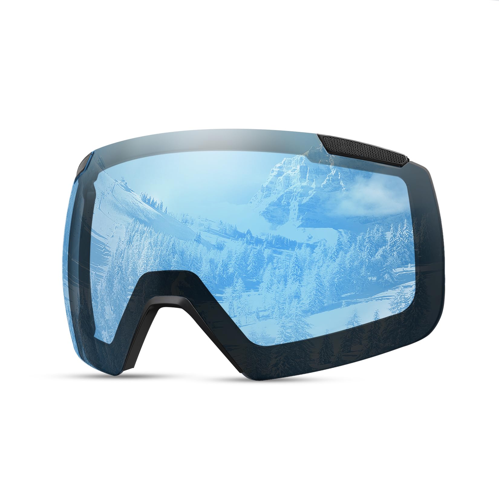 OutdoorMaster Ski Goggles Heron Replacement Lens, Magnetic Easy Lens Swap, Anti-fog, OVP Lens Wide Feild of Vision, LightBlue Vlt 60%