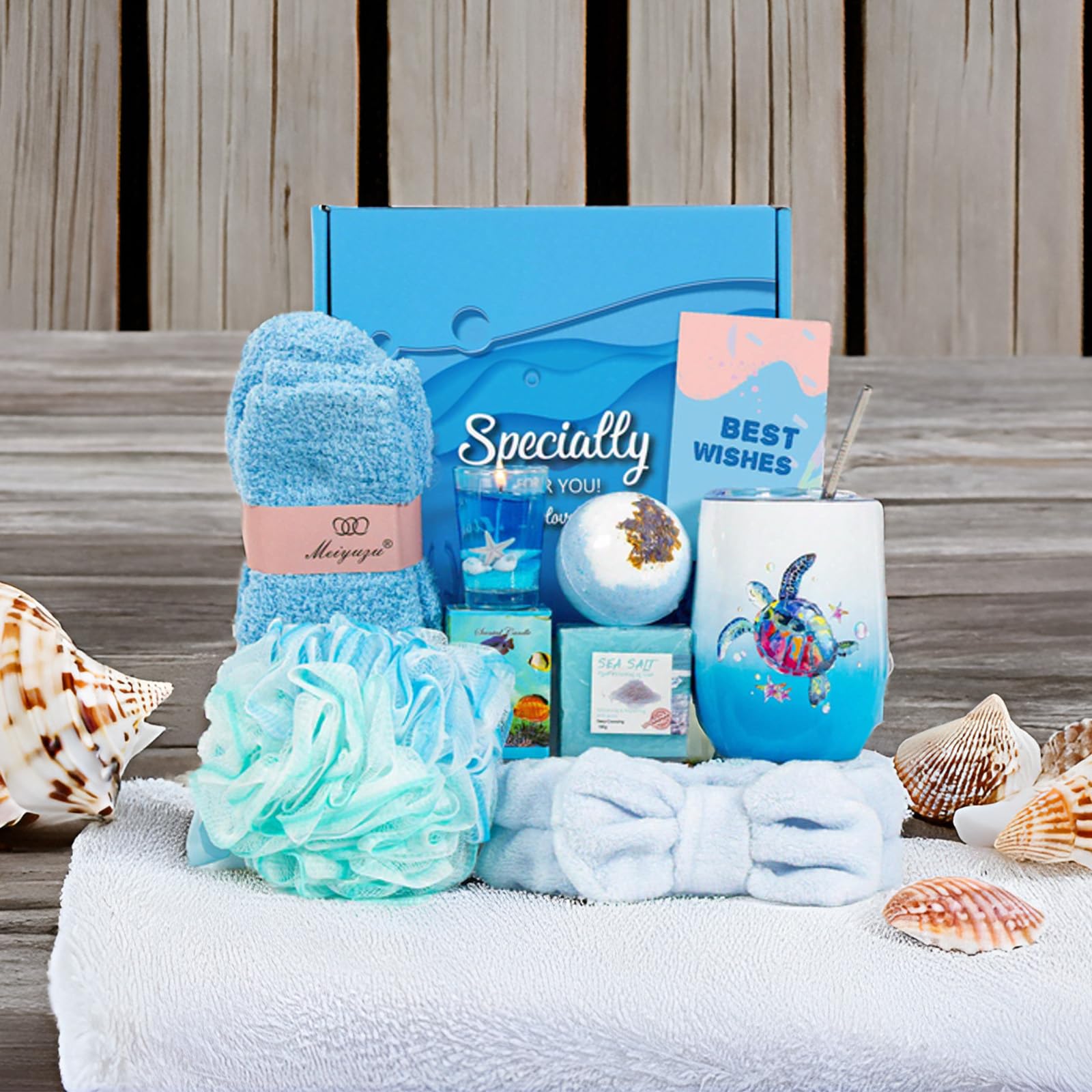 Ocean Gifts Self Care Package for Women, Ocean Spa Gifts for Sea Turtle Lovers, Coastal Beach Theme Relaxing Spa Bath Basket for Her Sister Friends Mom Thinking of You Birthday Christmas