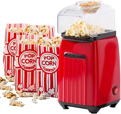 Global Gizmos Hot Air Popcorn Maker 1200W Red 4 Bags Included