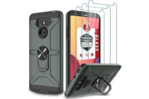 GAMEMIUZ LG G6 Case, LG G6 Case with [3X Tempered Glass Screen Protector], Built-in Ring Kickstand and Magnetic Car Mount Shockproof Dropproof Military Grade Armor Rugged Case for LG G6 - Dark Green