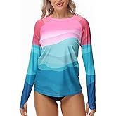Rash Guard for Women Long Sleeve UPF 50+ Womens Swim Shirts Quick Dry UV Protection Water Swimming Tops with Thumb Holes