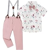 YUEMION Toddler Boy Clothes Suit Wedding Outfit Boys Dress Shirt+Bowtie+Suspender Pants, Kids Gentleman Formal Set 2-8 Years