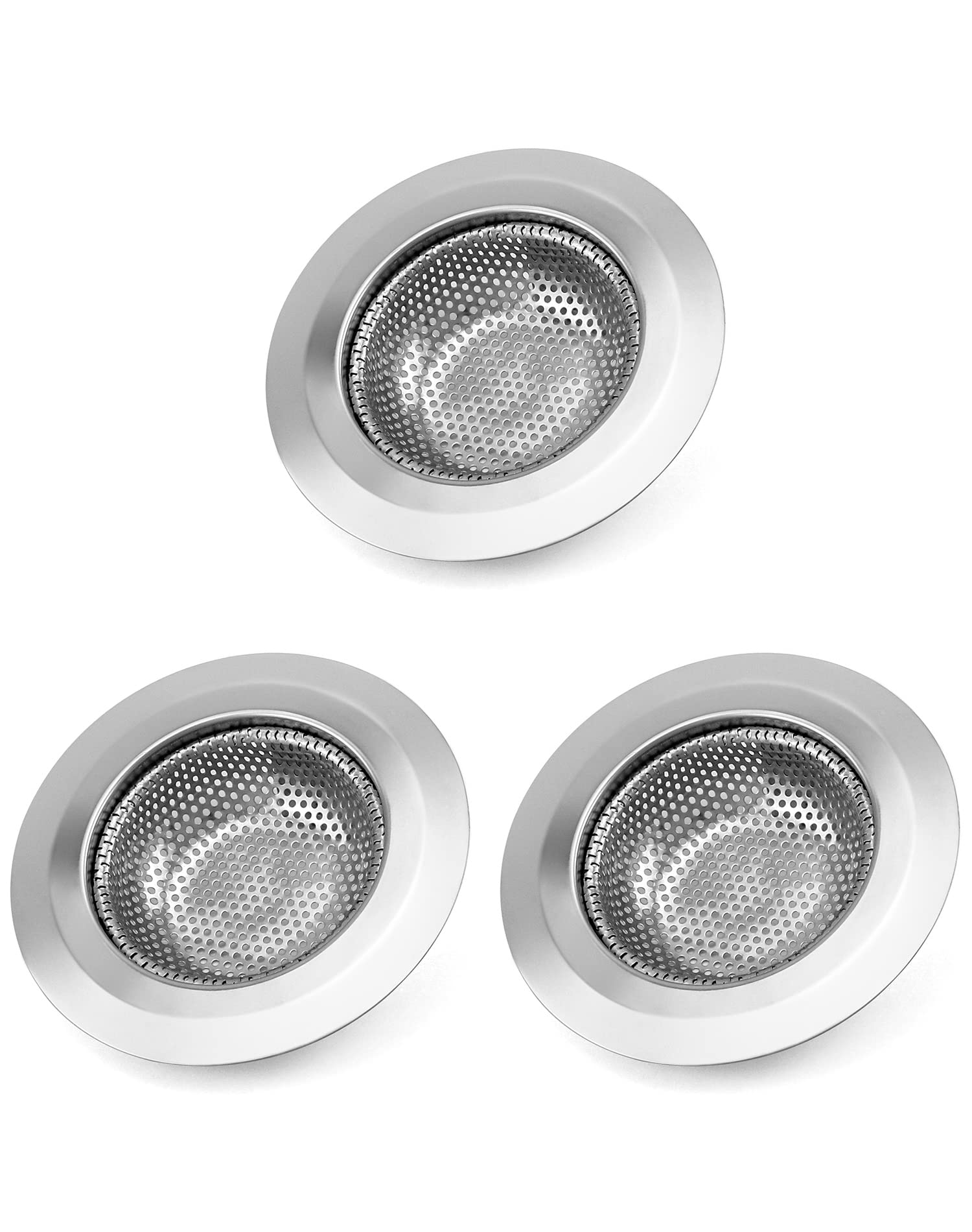 QWORK® Kitchen Bathroom Sink Strainer, Sink Plug Strainer, Stainless Steel, Outer Diameter 4.5Inch / 115mm, Pack of 3