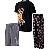 US Angels Boys Pajamas Set | 3-Piece Pant, Shirt, Shorts Sleepwear Pjs for Kids | Loose Fit, Soft, Breathable Blue Plaid