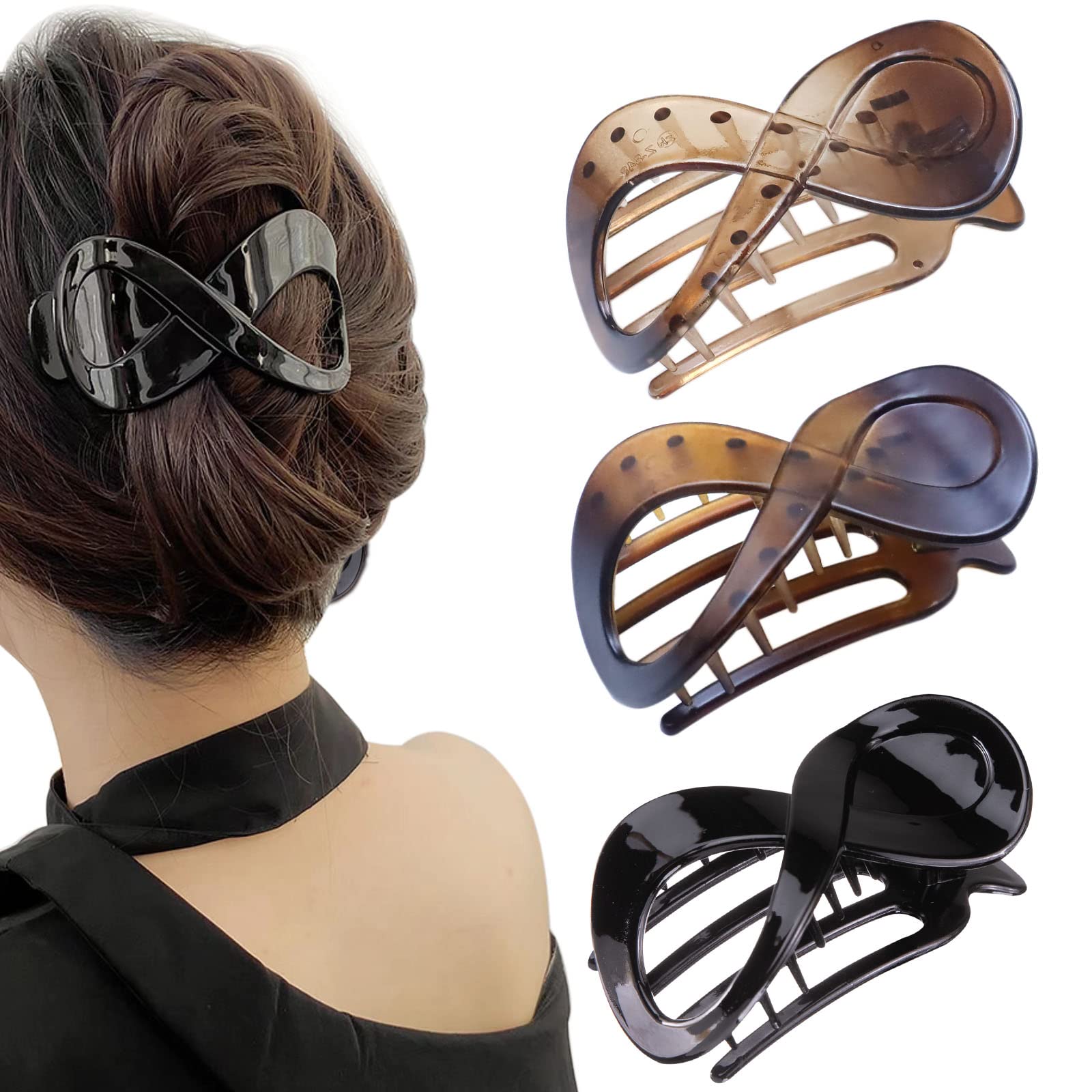Kavya 3 Pcs Hair Claw Clips for Thick Hair Women, Non-Slip Claws Black Large Clip, Accessories for Women and Girls