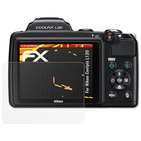 atFoliX Schutzfolie kompatibel mit Nikon Coolpix L120 Displayschutzfolie, HD-Entspiegelung FX Folie (3X)