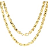 Nuragold 10k Real Yellow Gold 7mm Rope Chain Diamond Cut Necklace (18"-30") Italian Jewelry for Men
