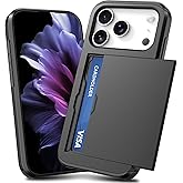 TOPAUX for iPhone 17 Pro Wallet Case Slim Credit Card Holder Slot Slide Cover Back Pocket Compartment Dual Layer Shock Absorption TPU Bumper Anti-Scratch Protective Hard Shell for iPhone 17 Pro Black