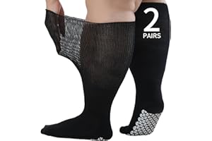 Orthostride Wide Diabetic Knee High Socks for Men Women, Non Slip Grip Extra Long Edema Socks with Thickened Sole, Non-Bindin