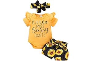 YVOWMING Newborn Baby Girl Clothes Outfits Cute Baby Ruffle Romper Pants with Headband Summer Clothing Set