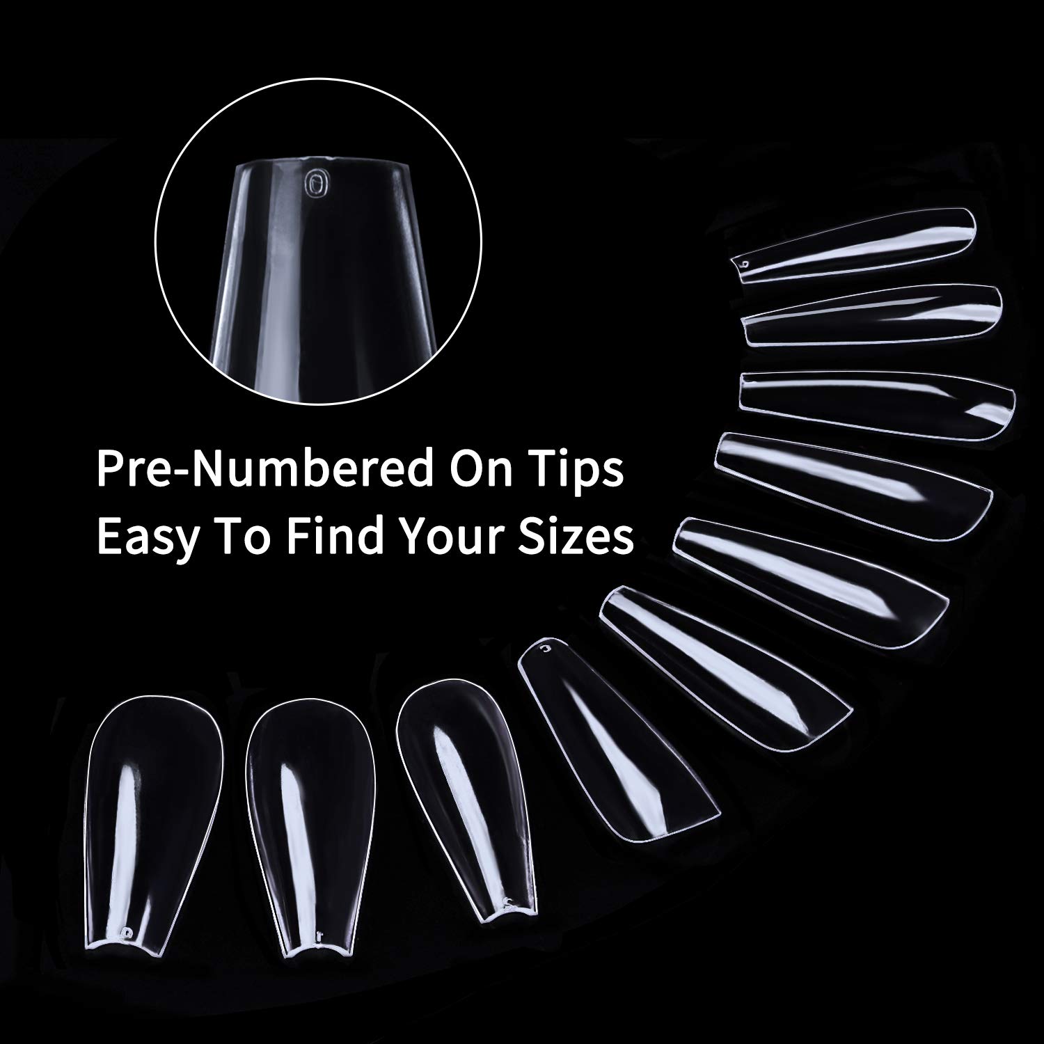Coffin Nails Long Fake Nails - Clear Acrylic Nails Coffin Shaped Ballerina Nails Tips BTArtbox 500pcs Full Cover False Nail Artificial Nails with Case for Nail Salons and DIY Nail Art, 10 Sizes: Beauty