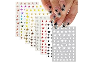 HPYFOI 8 Sheets Star Nail Stickers for Nail Art 8 Color Star Nail Decals-Gold Silver Rainbow Black White Stars Nail Art Sticker-4th of July Nail Stickers for Nails Design Manicure Decorations for Women Girls