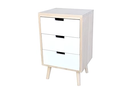 Kommode aus naturfarbenen Holz mit 3 weißen Schubladen 36x30x59cm