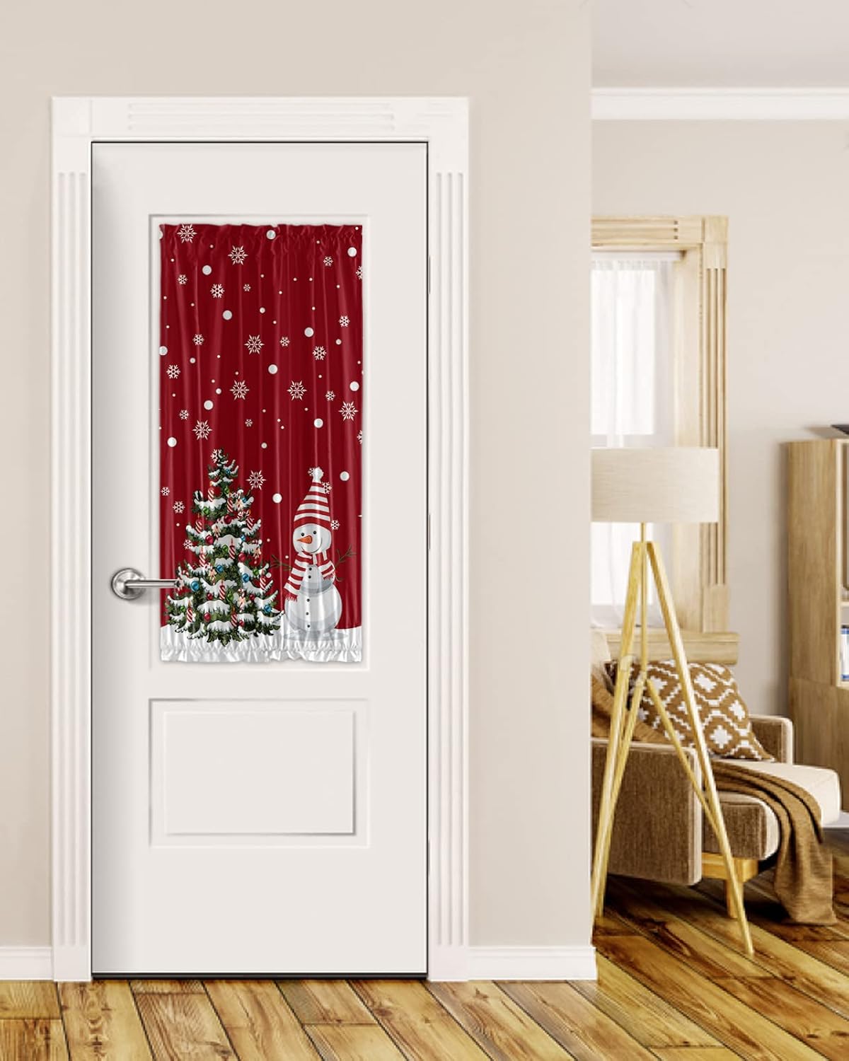 Outdoor Curtains - Christmas Snowman Black Out French Door Curtains For Door Window, Red Winter Snowflake Decor Xmas Tree Rod Pocket Door Drapery Curtain Panel With Tiebacks For Sidelight Front Back Patio Doors, 25