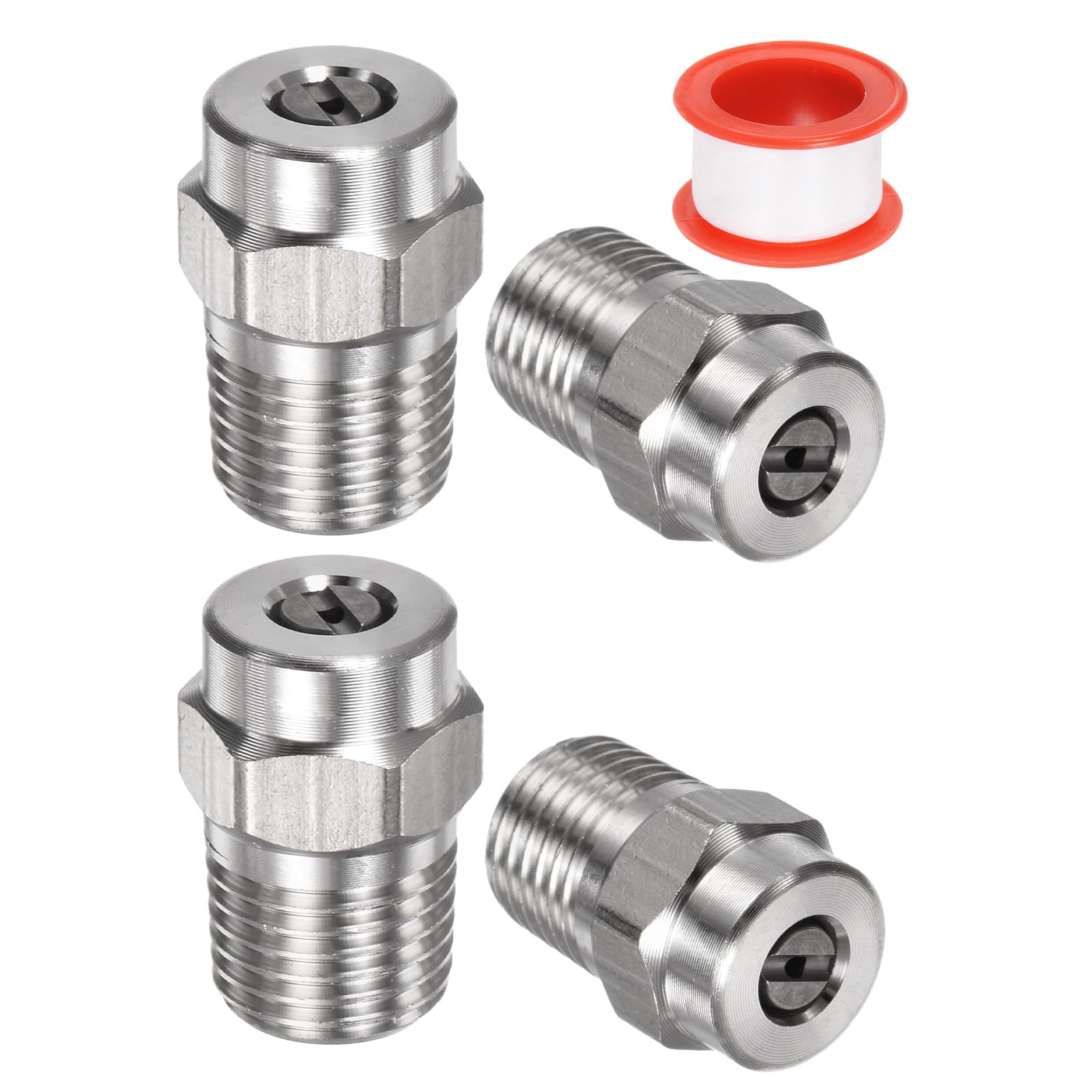 M METERXITY 4 Pack Surface Clean Tips - 15 Degree 1/4" NPT Male #15050 Pressure Washer Nozzles Cleaner Nozzle Replacement, Stainless Steel with Sealing Tape for Water Guns (1.382mm Orifice)
