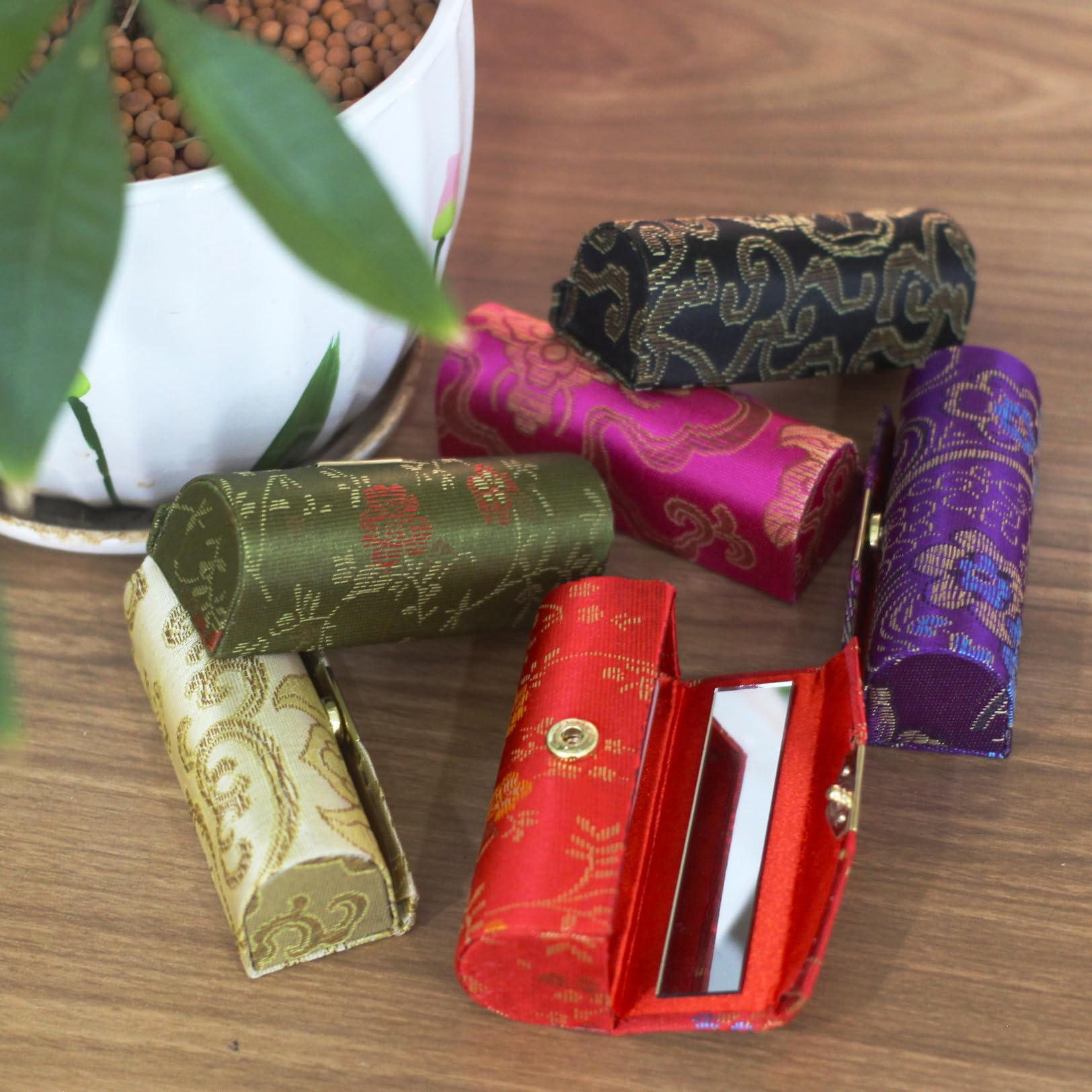 MIAO JIN 12PCS Lipstick Case with Mirror Lipstick Holder Storage Box Mini Portable Floral Jewelry Cosmetic Case (Random Color)