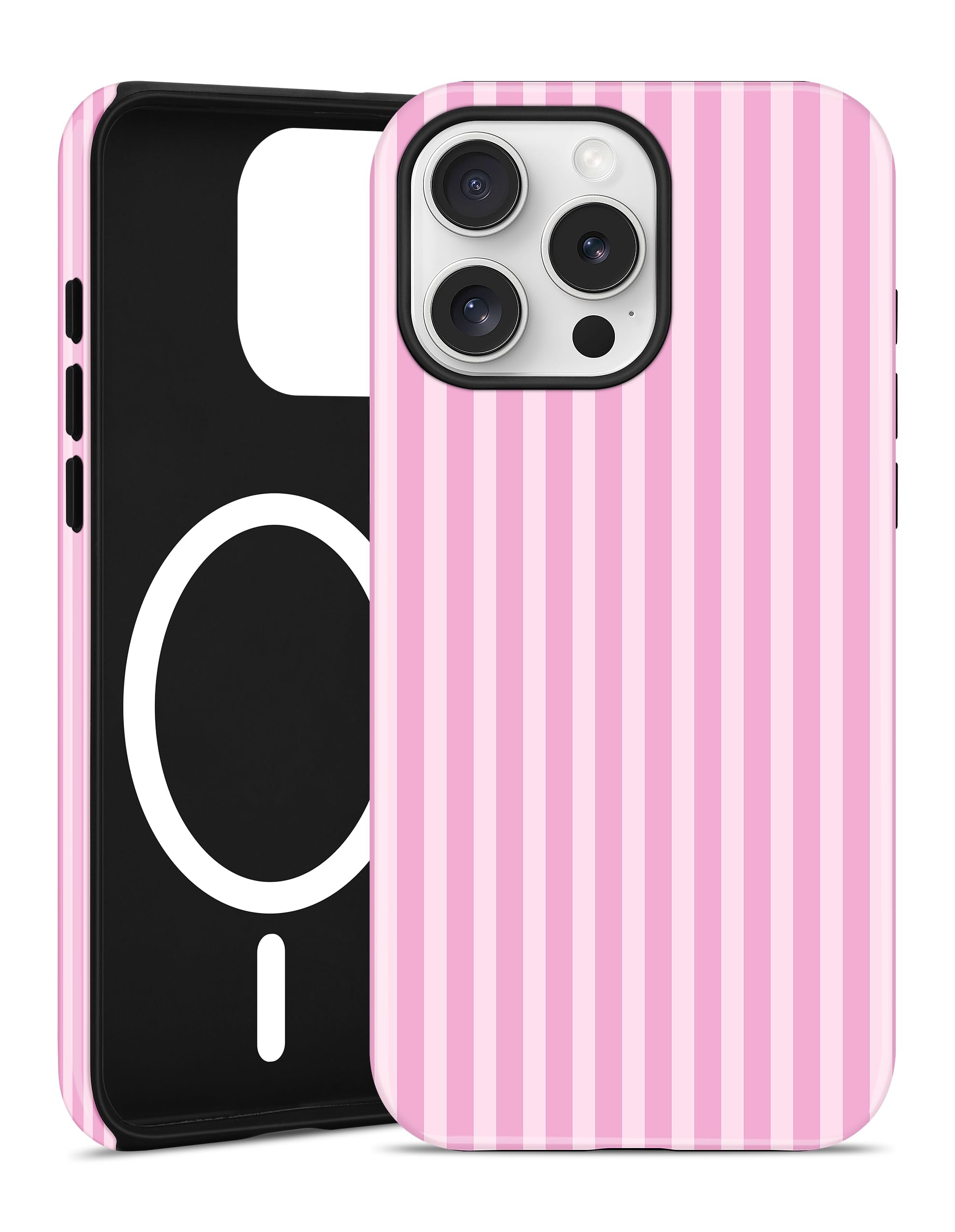 Aitipy Magnetic Striped Phone Case for iPhone 14 Pro, Compatible with MagSafe, Cute Pink Aesthetic Stripe Soft TPU and Hard PC Shockproof Protective Phone Cover for Women Girls