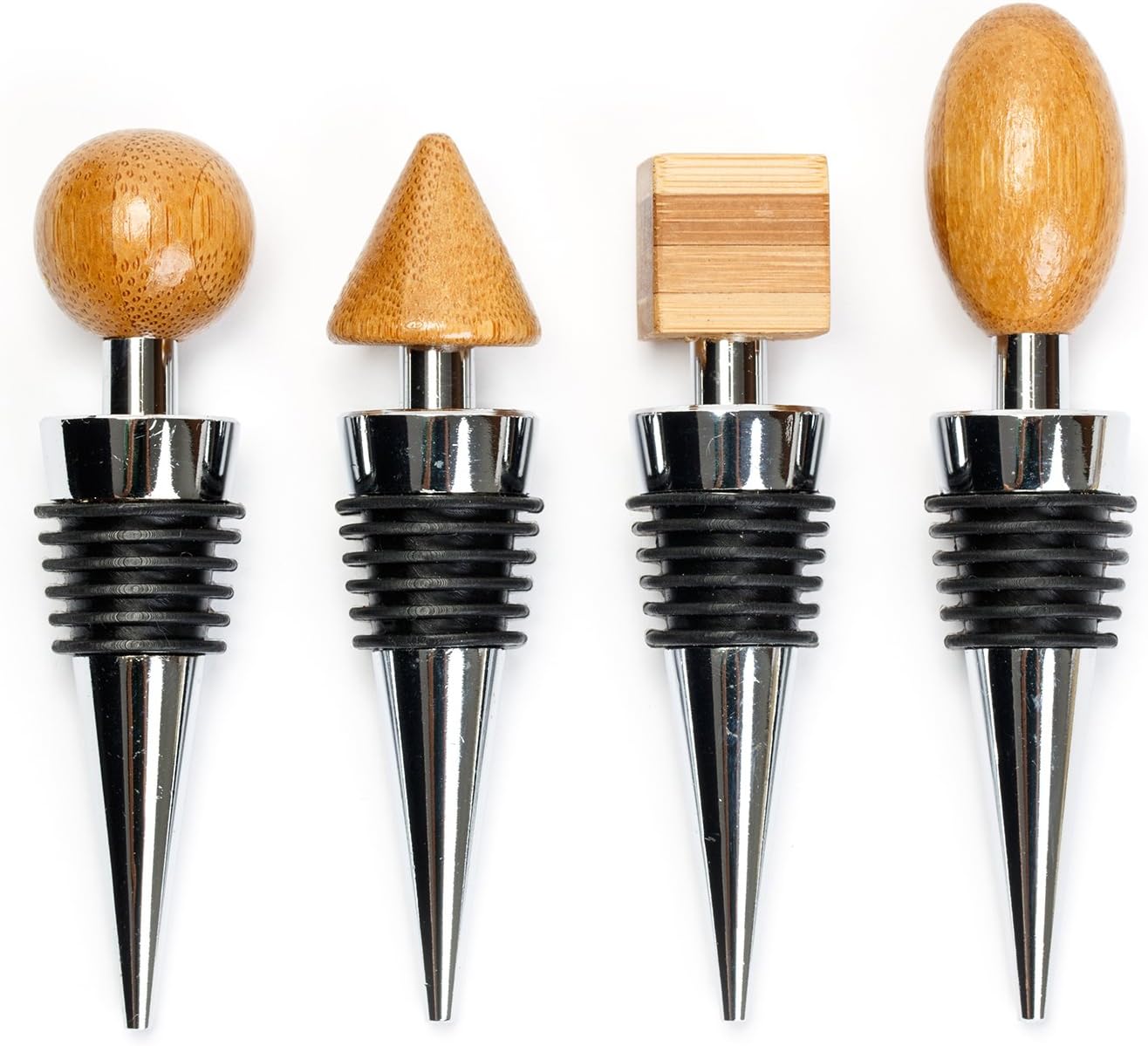 Decorative Wine Stopper Set Box of 4 Bamboo Bottle
