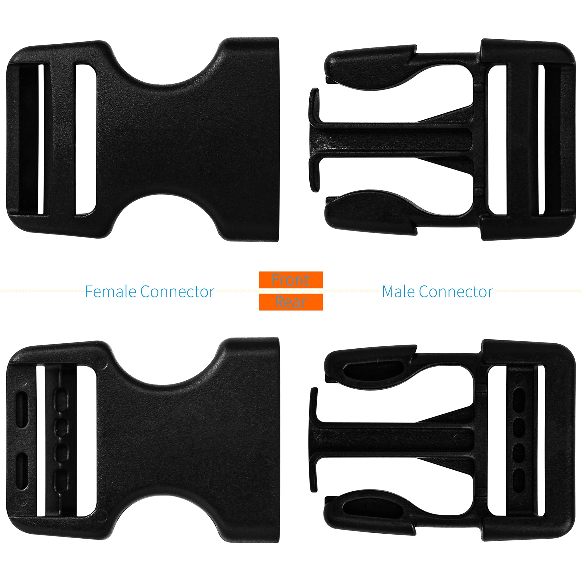 Buckles for 1 inch Wide Webbing Straps: Quick Side Release Buckle 10 set and Tri-Glide Slide 20 pcs Fit 1