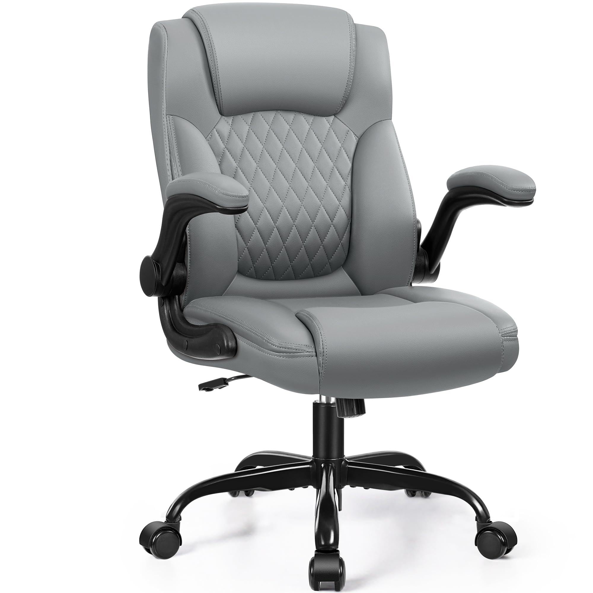 Leather Office Chair, Ergonomic Back Support PU Home Office Desk Chair - 360° Free Swivel, Compact Gaming Chair with Rolling Wheels & Adjustable Armrests