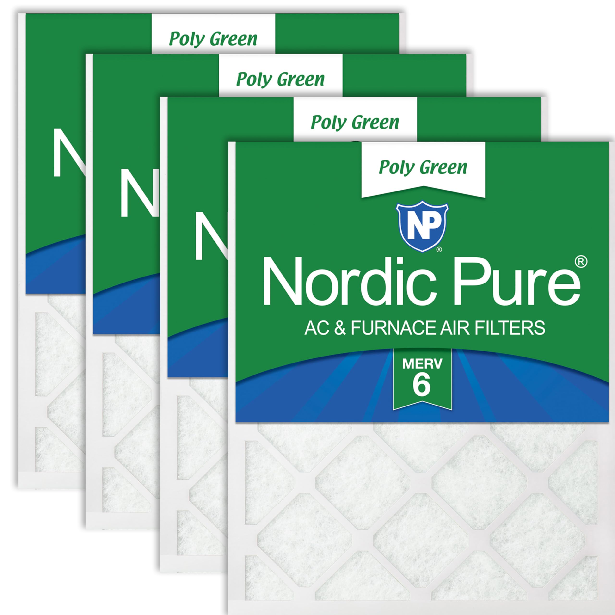 Nordic Pure 12x12x1 (Actual Size: 11 3/4 x 11 3/4 x 3/4) Poly Green MERV 6 AC Furnace Air Filters – Reduces Dust, Pollen, Pet Dander & Allergens – 4-Pack Image