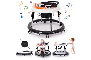 Wismind Music and Lights Baby Walker Foldable with 9 Adjustable Heights, Baby Walker with Wheels Portable, Baby Walkers and Activity Center for Boys Girls Babies 7-18 Months