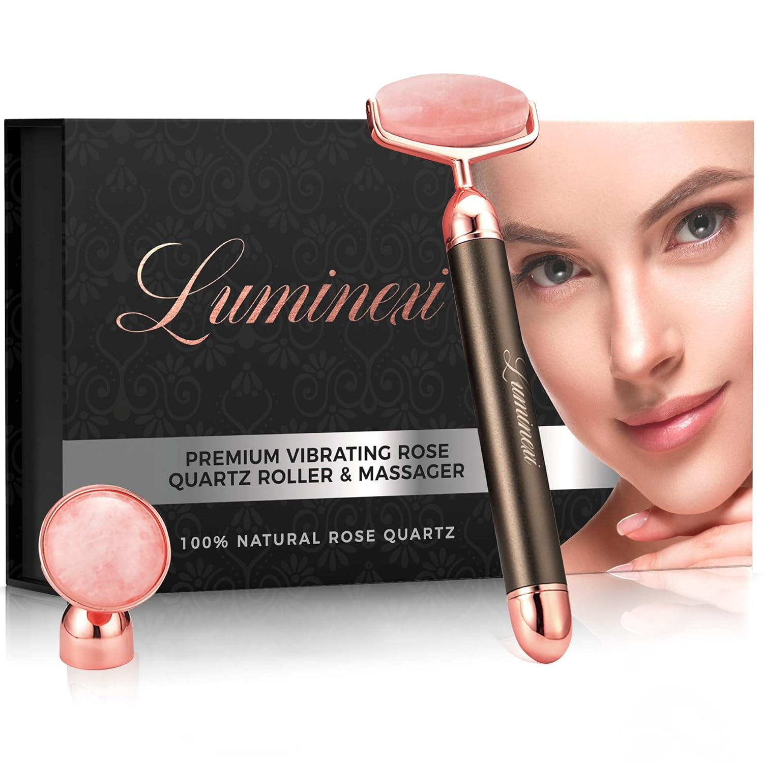 Premium Electric Vibrating Rose Quartz Face Roller Massager