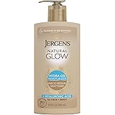 Jergens Natural Glow Hydra Gel Moisturizer, Hyaluronic Acid Tanning Lotion, Hydrating Tanning Gel, Fragrance-Free Self Tanner, Fair to Medium Skin Tones, 8.3 Fl Oz