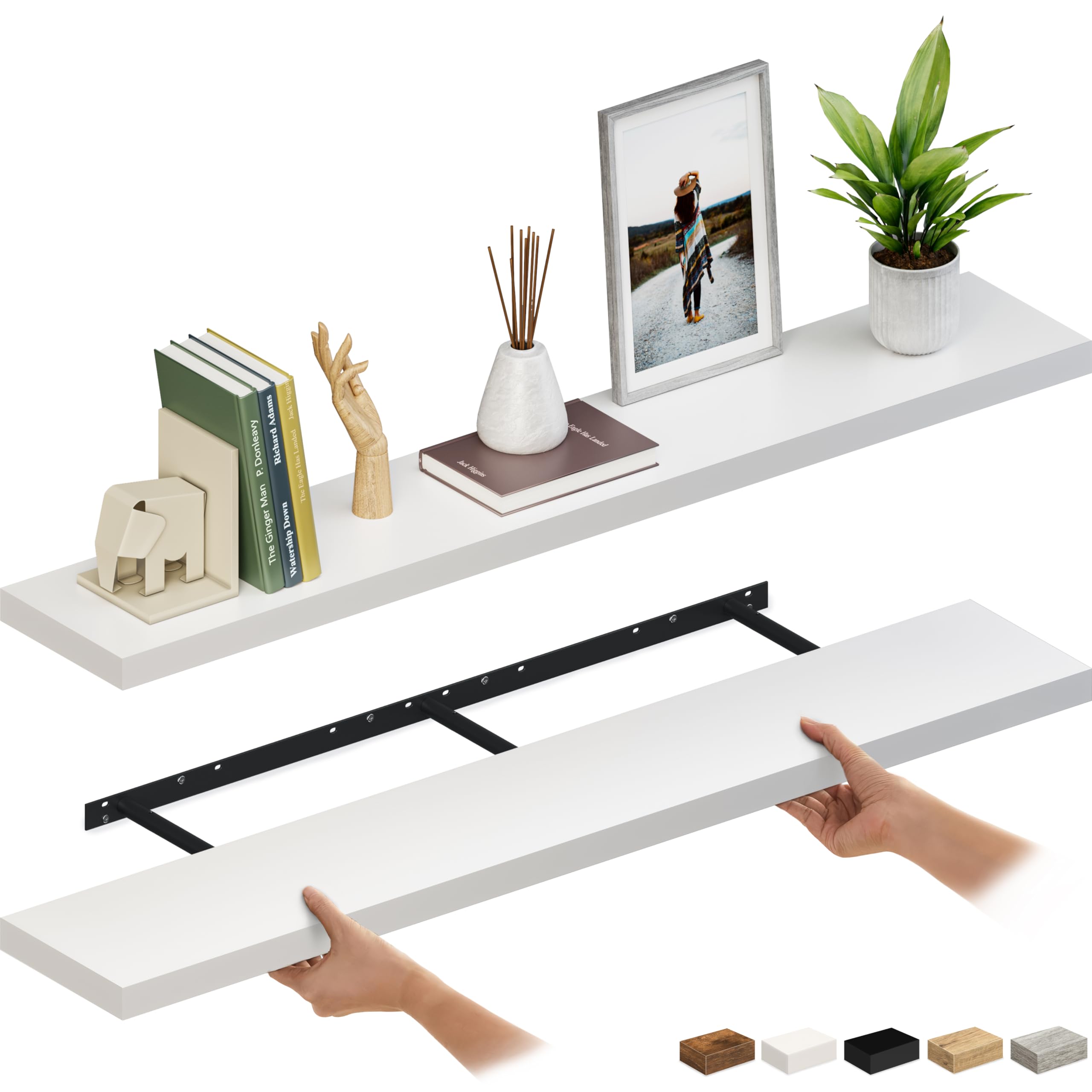 Photo 1 of ***It is missing parts and it is not known if it works 100% and it is used.****Ballucci Floating Shelves for Wall, 60" Wood Wall Shelf Set of 2, with Invisible Brackets for Bathroom, Living Room, Bedroom, Kitchen, Nursery, 8" Deep, White