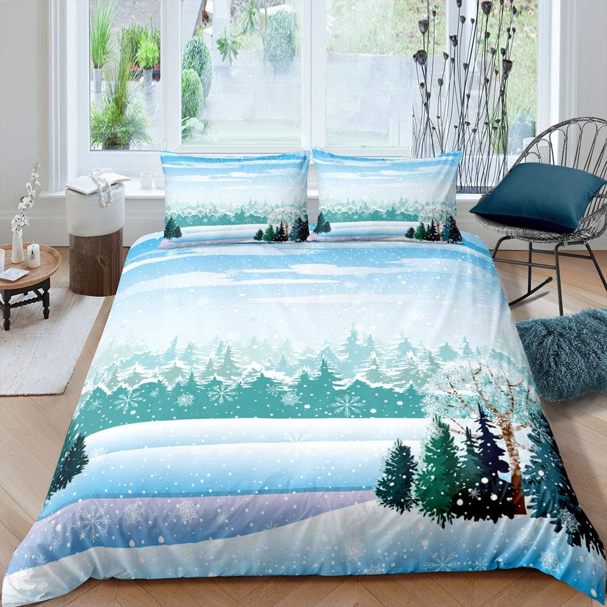 Erosebridal Pine Tree Bedding Set Christmas Theme Blue