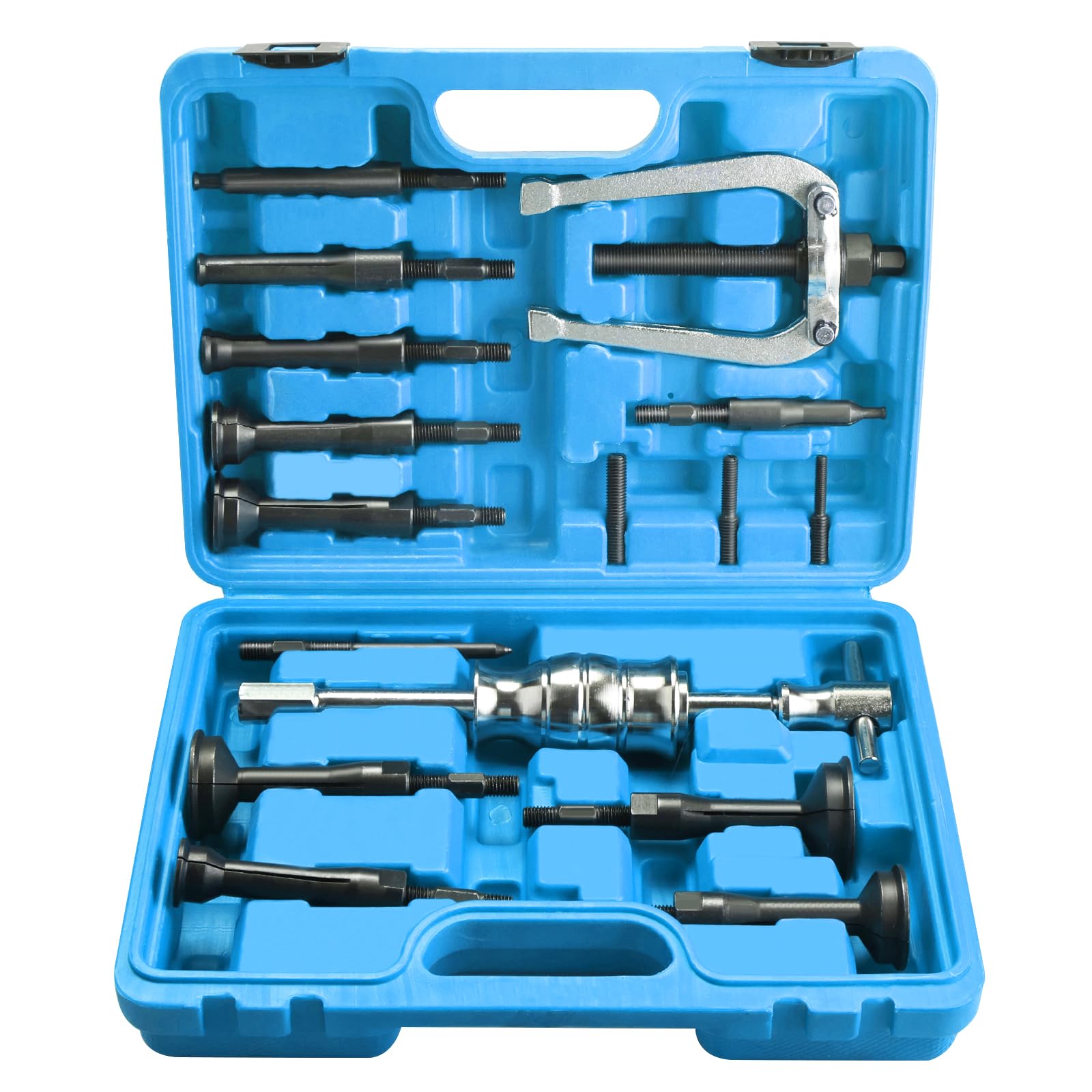 FreeTec 16pcs Blind Bearing Puller Set, Internal Bearing Inner Bearing Puller Extractor Kit, 8mm-58mm Blind Hole Bearing Race Bushing Slide Hammer Removal Tool Kit for Car Truck Motorcycle