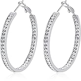 CiNily Large Hoop Earrings for Women Hypoallergenic, Stainless Steel Big Hoop Earring Rhinestone Hoops Small Hoop Earrings Jewelry Gift 40/50/60MM