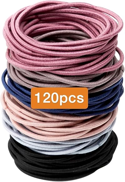 MOSTFUN 120 PCS Elastic Hair Bands 2mm 50mm Ponytail Holders Multicolor