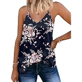 SUNAELIA Chiffon Cami V Neck Tank Tops for Women Loose Fit Flowy Spaghetti Strap Camisole Summer Casual Sleeveless Shirts