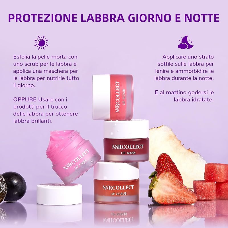 Lip Balm & Scrub Labbra, 4P Maschera Labbra Kit per idratazione intensa, la cura delle labbra ad 2 maschera per labbra e 2 esfoliante per labbra addormentate — foto 4 di 8