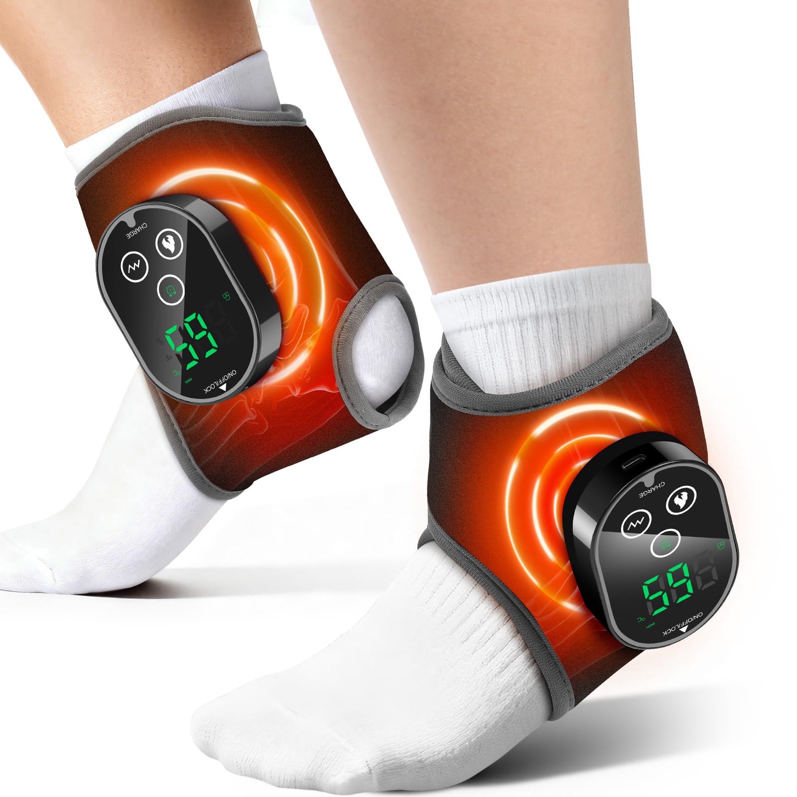 Photo 1 of 2-Pack Cordless Foot Massager for Neuropathy, Ankle Massager for Pain Relief, Ankle Heating Pad with Massage, 4 Heat Levels, 3 Massage, Foot Massager, Black