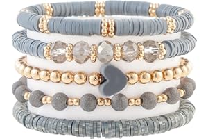 RISHEGAE Heishi Beaded Stretch Bracelets for Women Stackable Polymer Clay Beads Bracelets Friendship Boho Summer Beach Bracelet Jewelry Set