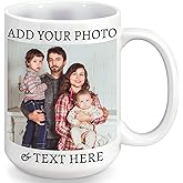 Custom Coffee Mug 15oz, Personalized Mug w/Picture, Text, Name - Personalized Gifts for Boyfriend, Girlfriend, Best Friend, V