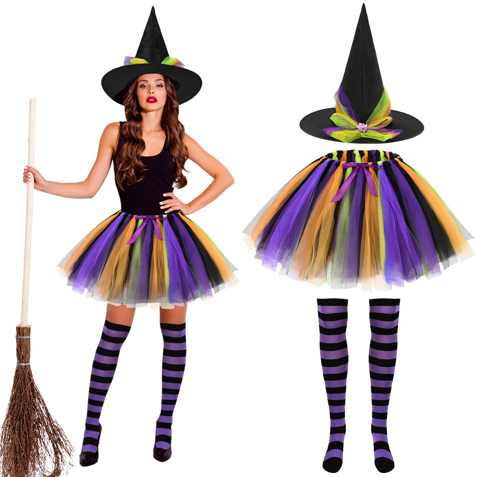 Beipegin Witches Costume Women Tutu Skirt Witches Hat and Stockings Witch Outfit Adult Halloween Costumes for Women — image 1