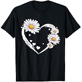 Heart with Daisy Flowers, Daisies with Heart Outline T-Shirt
