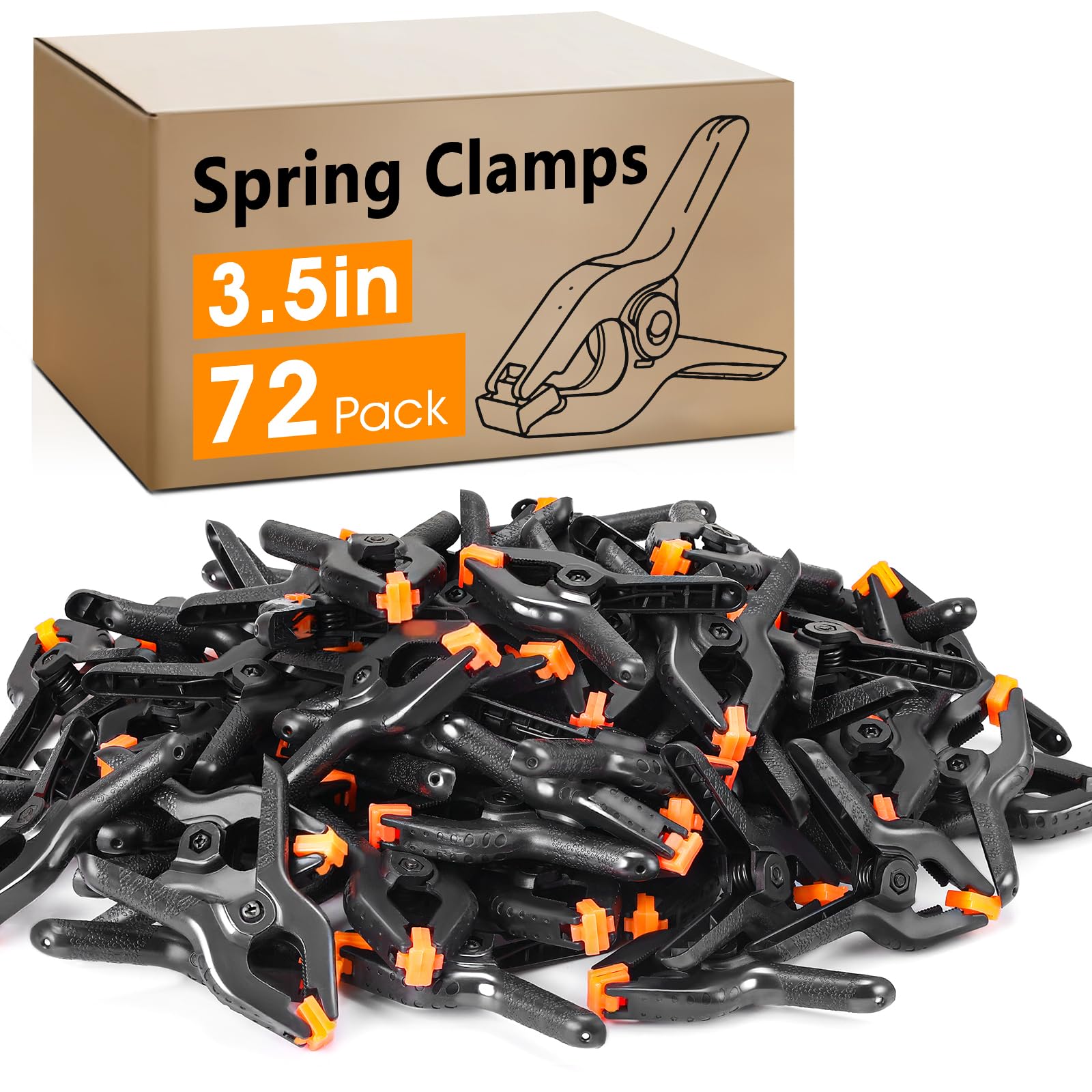 72 Pack 3.5 inch Plastic Spring Clamps, Black Heavy