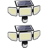 Onforu 4500LM Solar Lights Outdoor, 3 Heads Security Lights with Remote Control, IP65 Waterproof Motion Sensor Lights, 3 Modes Flood Lights for Wall, Porch, Yard, Outside, 2 Pack